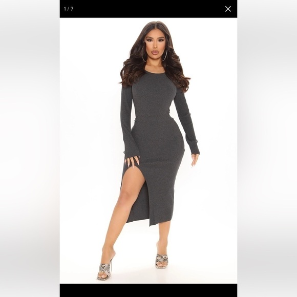 FASHION Nova Date Daze Ribbed Midi Charcoal Dress. Size 2X. P - Picture 1 of 5